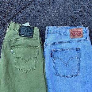 White wash Levi 501’s & Light wash green Levi 514’s